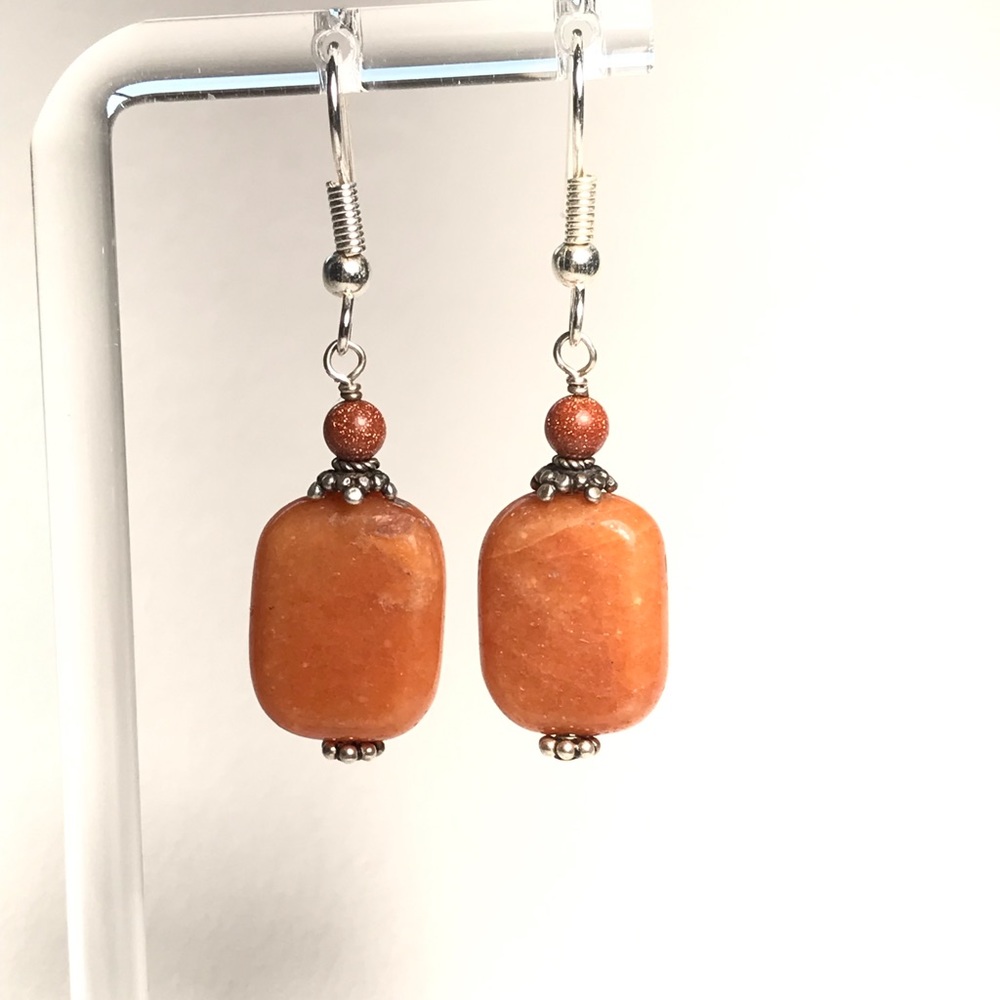 Orange jasper and brown moonstone gemstone earrings